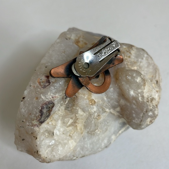 Matisse Renoir Copper Turquoise Enamel 1950's Clip Back Earrings Midcentury - Picture 3 of 7